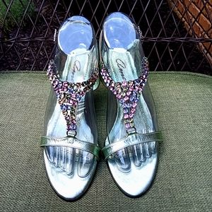 Amante Leather Heels with Multi-colored Rhinestones.   Size 7.